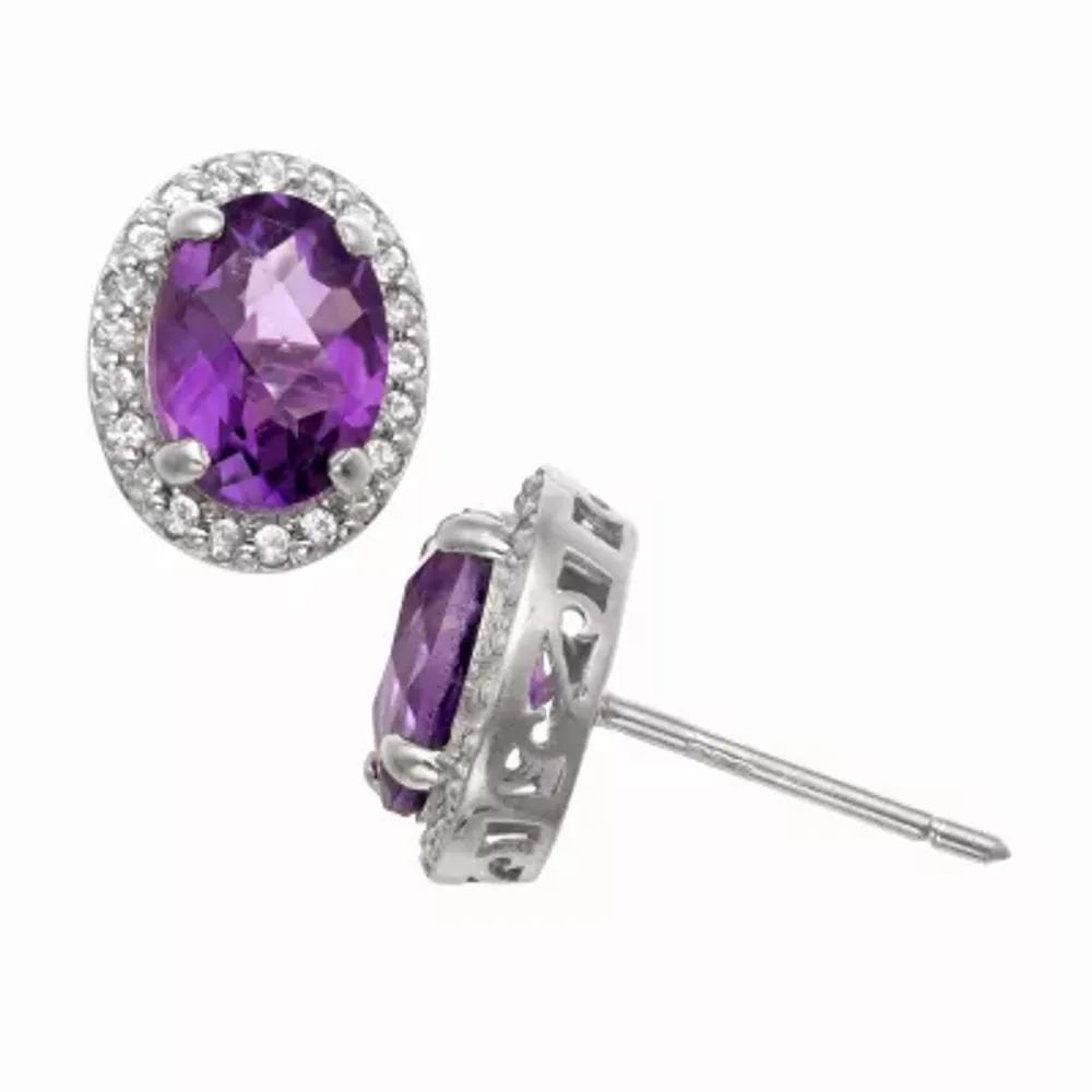 Genuine Purple Amethyst Sterling Silver 10.7mm Stud Earrings