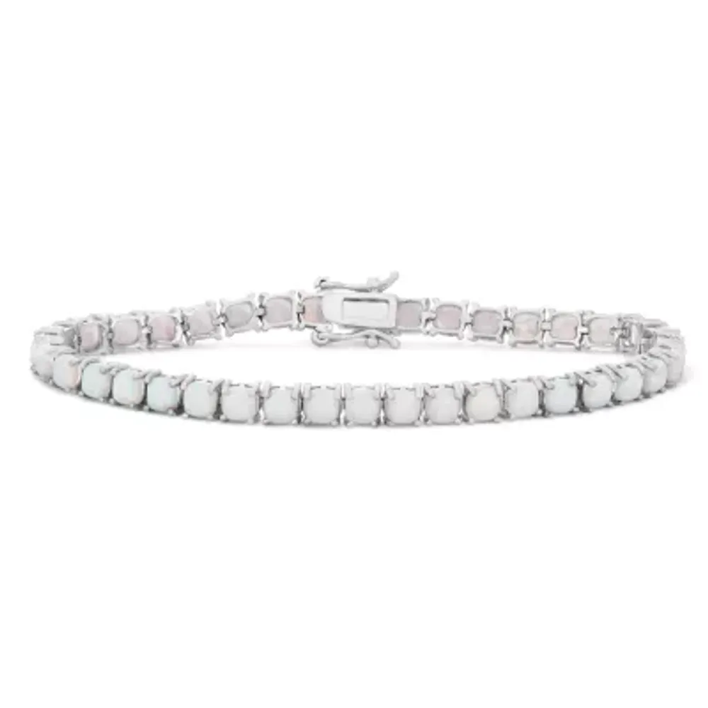 Lab Created White Opal Sterling Silver 7.25 Inch Tennis Bracelet