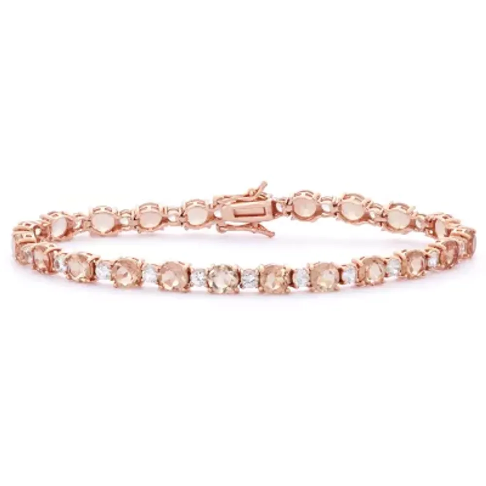 Womens Simulated Pink Morganite 14K Rose Gold Over Silver 7.25 Inch Tennis Bracelet