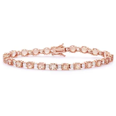 Womens Simulated Pink Morganite 14K Rose Gold Over Silver 7.25 Inch Tennis Bracelet