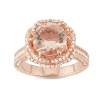 Womens Simulated Pink Morganite 14K Rose Gold Over Silver Cocktail Ring