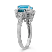 Womens Genuine Blue Topaz Sterling Silver Side Stone Cocktail Ring