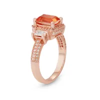 Womens Simulated Pink Morganite 14K Rose Gold Over Silver Side Stone Cocktail Ring