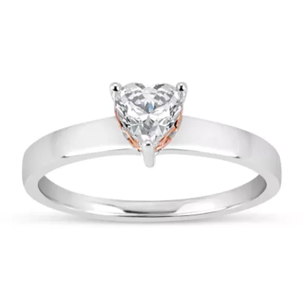 Womens 1 1/10 CT. T.W. White Zirconia Sterling Silver Heart Solitaire Cocktail Ring