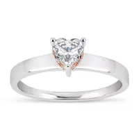 Womens 1 1/10 CT. T.W.  White Zirconia Sterling Silver Heart Solitaire Cocktail Ring