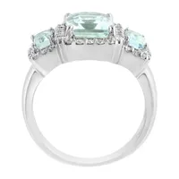 Effy Womens 3/8 CT. T.W. Diamond & Genuine Blue Aquamarine 14K White Gold Cocktail Ring