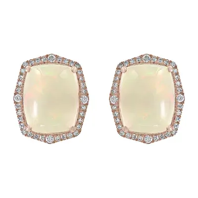 Effy 1/4 CT. T.W. Diamond & Genuine White Opal 14K Rose Gold 13.3mm Stud Earrings