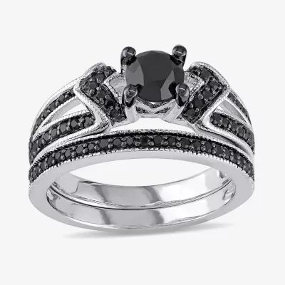 Midnight Black Diamond 1 CT.T.W. Color-Enhanced Sterling Silver Bridal Set