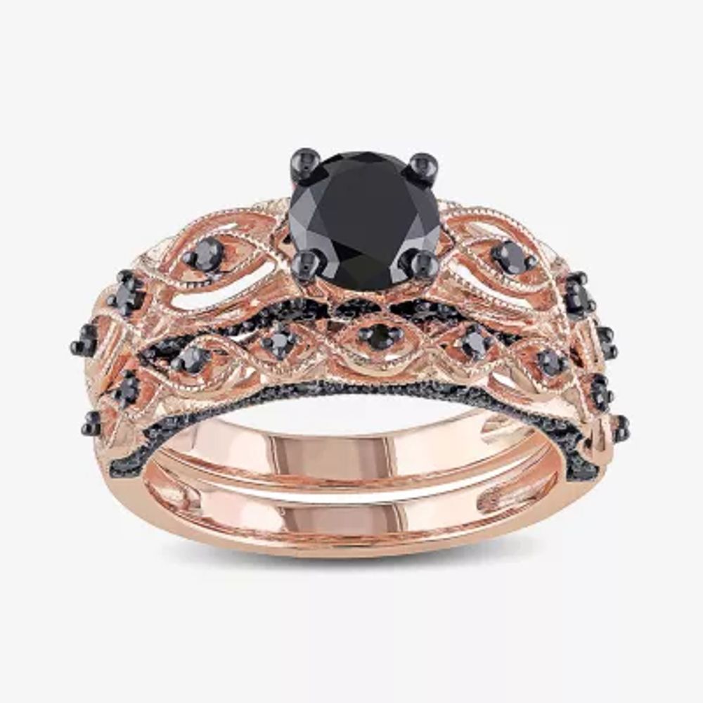 Midnight Black Diamond 1â…œ CT.T.W. Color-Enhanced 10K Rose Gold Bridal Ring Set