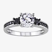 1/3 CT. T.W. Color-Enhanced Black Diamond & Lab-Created Sapphire Engagement Ring Sterling Silver