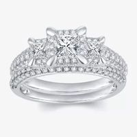 1â…“ CT.T.W. Natural Diamond 14K White Gold 3-Stone Bridal Ring Set