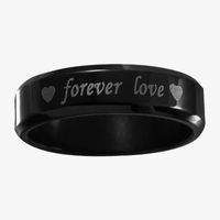 Mens Black Stainless Steel "Forever Love" Inscribed Wedding Band