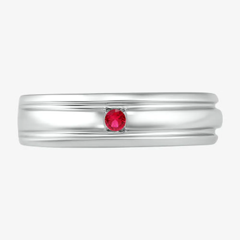 Mens Lab Created Red Ruby Sterling Silver Fashion Ring