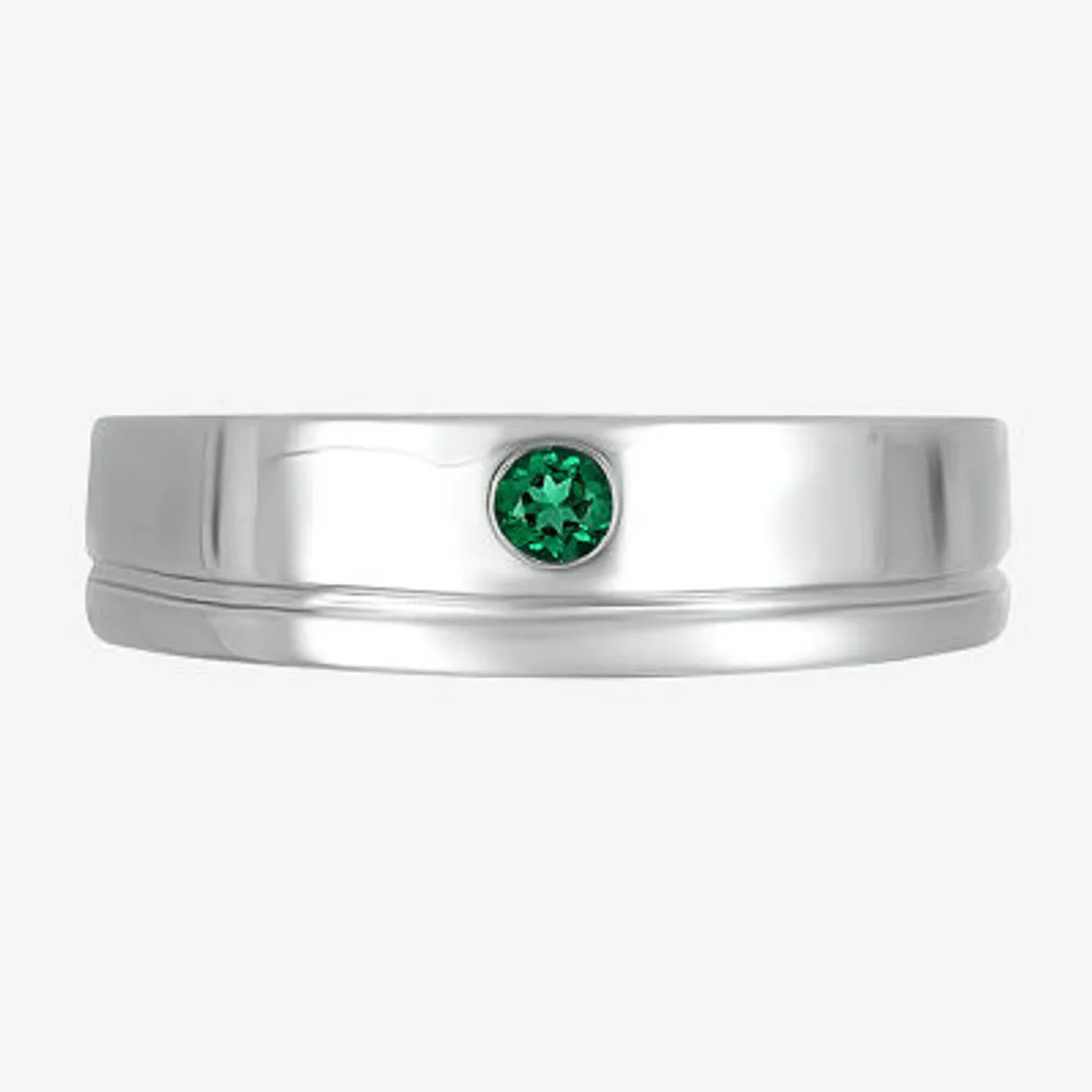 Mens Lab Created Green Emerald Sterling Silver Fashion Ring