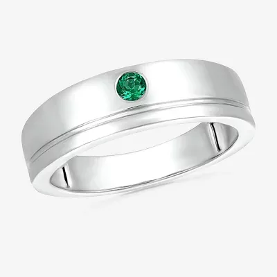 Mens Lab Created Green Emerald Sterling Silver Fashion Ring