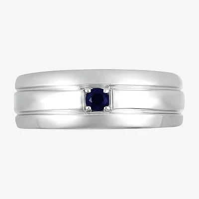 Mens Lab Created Blue Sapphire Sterling Silver Fashion Ring
