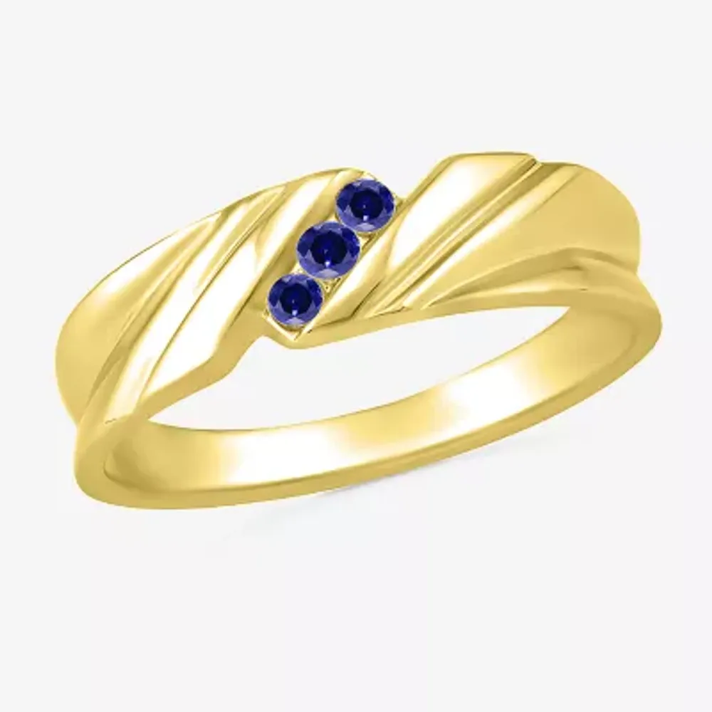 Mens Lab Created Blue Sapphire 10K Gold Fashion Ring