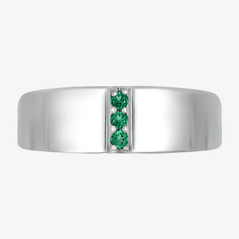 Mens Lab Created Green Emerald Sterling Silver Fashion Ring