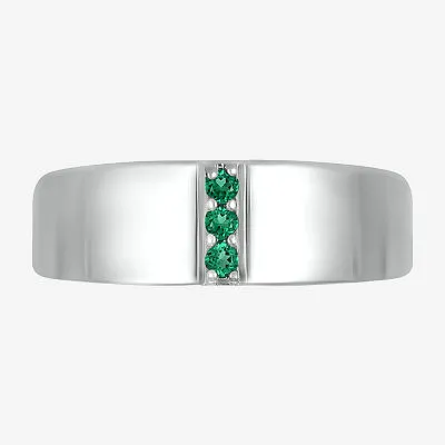 Mens Lab Created Green Emerald Sterling Silver Fashion Ring