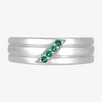 Mens Lab Created Green Emerald Sterling Silver Fashion Ring