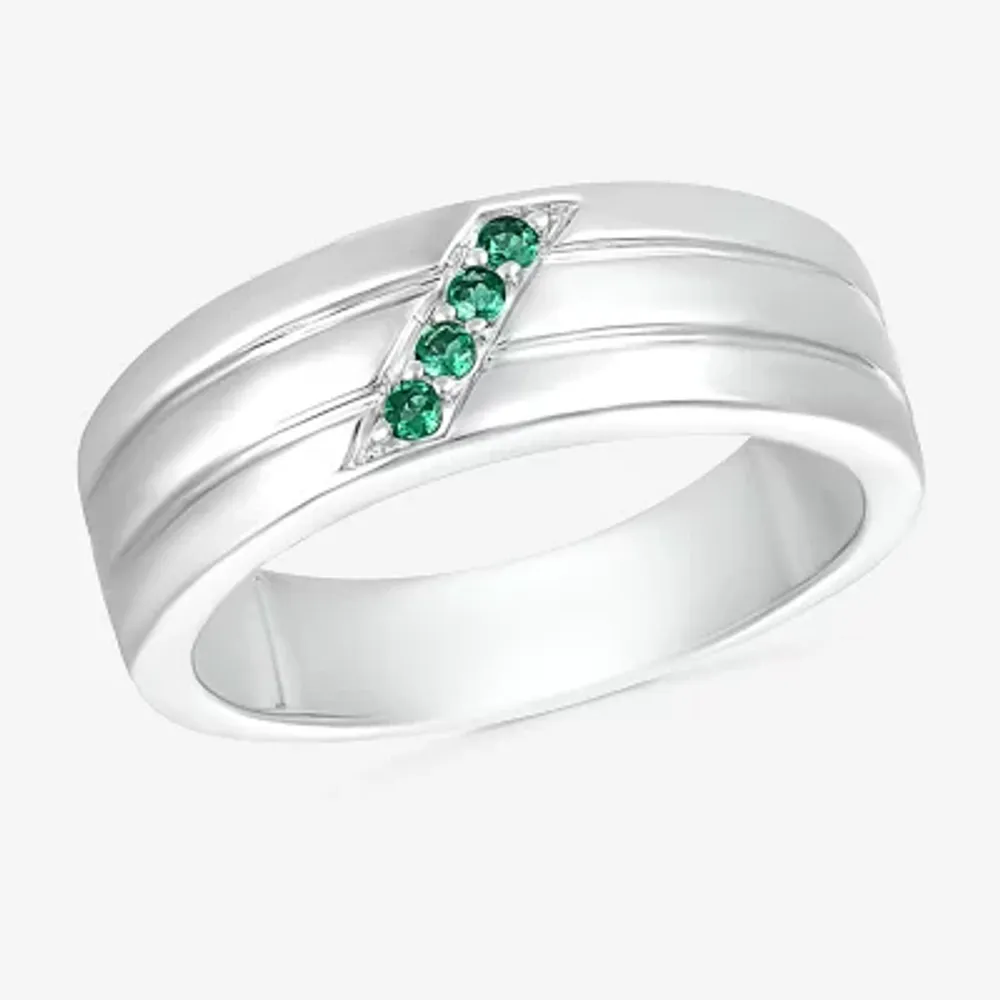 Mens Lab Created Green Emerald Sterling Silver Fashion Ring