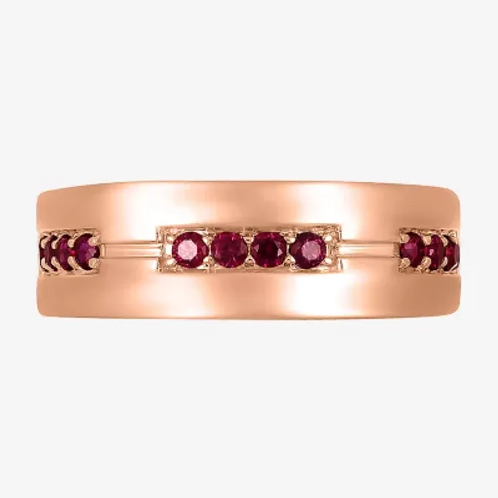 Mens Lab Created Red Ruby 10K Rose Gold Fashion Ring