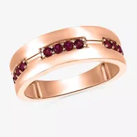 Mens Lab Created Red Ruby 10K Rose Gold Fashion Ring