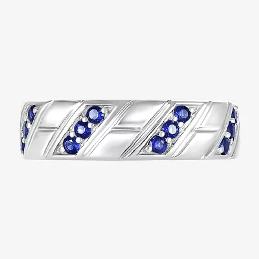 Mens Lab Created Blue Sapphire Sterling Silver Fashion Ring