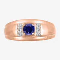 Mens Lab Created Blue Sapphire 10K Rose Gold Fashion Ring