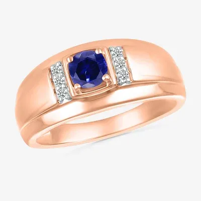 Mens Lab Created Blue Sapphire 10K Rose Gold Fashion Ring