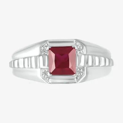 Mens Lab Created Red Ruby Sterling Silver Fashion Ring