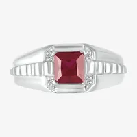 Mens Lab Created Red Ruby Sterling Silver Fashion Ring