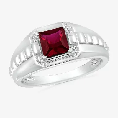 Mens Lab Created Red Ruby Sterling Silver Fashion Ring