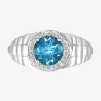 Mens Genuine Blue Topaz Sterling Silver Fashion Ring