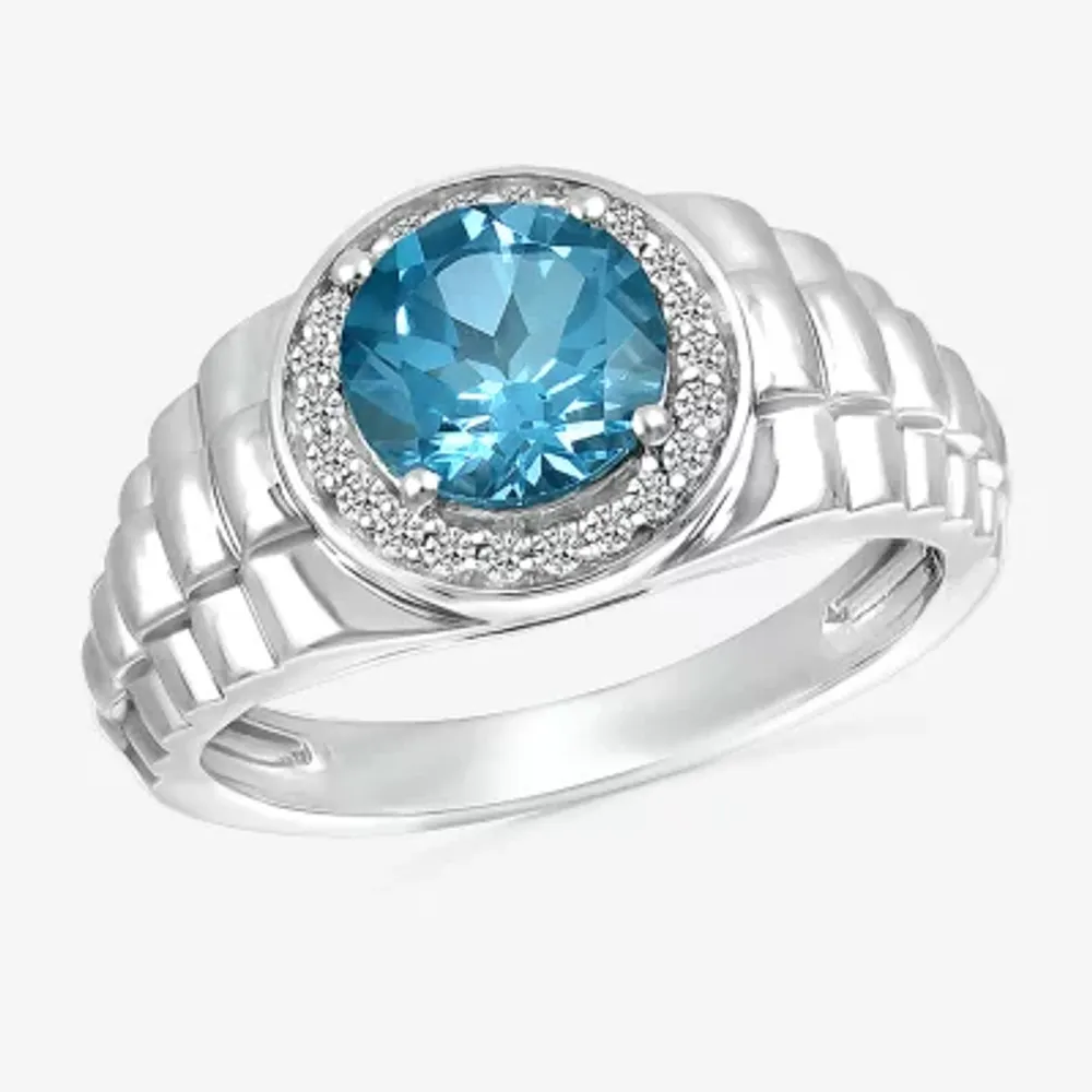 Mens Genuine Blue Topaz Sterling Silver Fashion Ring