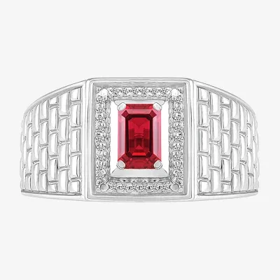 Mens Lab Created Red Ruby Sterling Silver Fashion Ring