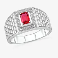 Mens Lab Created Red Ruby Sterling Silver Fashion Ring