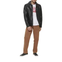 Levi's Mens Faux Leather Hooded Racer Jacket