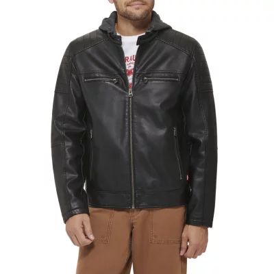 Levi's Mens Faux Leather Hooded Racer Jacket