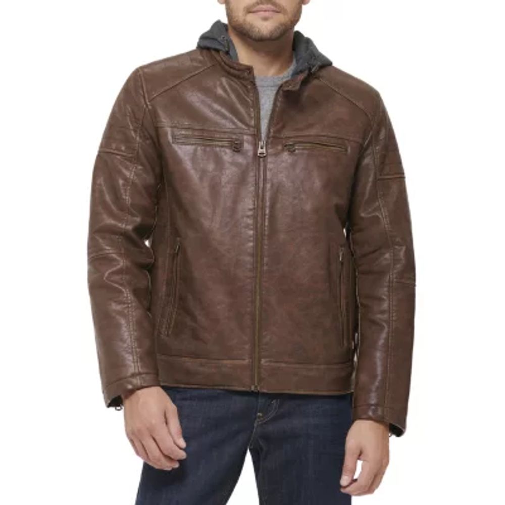 Levi's Mens Faux Leather Hooded Racer Jacket