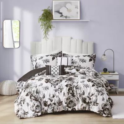 Intelligent Design Renee Floral Print Duvet Cover Set with decorative pillows