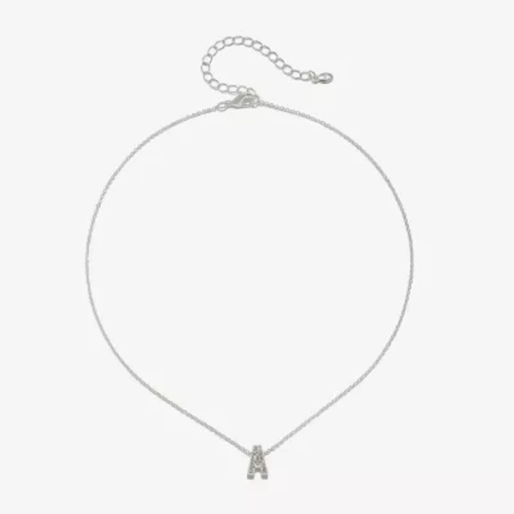 Bijoux Bar Delicates Silver Tone Pave Initial Glass 16 Inch Link Pendant Necklace