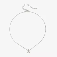 Bijoux Bar Delicates Silver Tone Pave Initial Glass 16 Inch Link Pendant Necklace