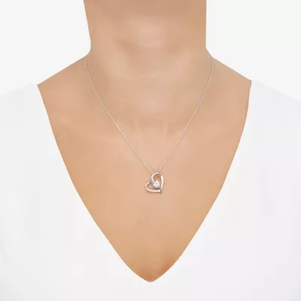 Diamonart Womens White Cubic Zirconia Sterling Silver Heart Pendant Necklace