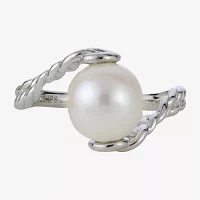 Womens 9-9.5MM White Cultured Freshwater Pearl Sterling Silver Cocktail Ring