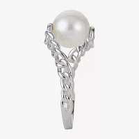 Womens 9-9.5MM White Cultured Freshwater Pearl Sterling Silver Cocktail Ring