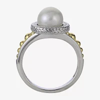 Womens 8-8.5MM White Cultured Freshwater Pearl 14K Two Tone Gold Over Silver Cocktail Ring