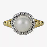 Womens 8-8.5MM White Cultured Freshwater Pearl 14K Two Tone Gold Over Silver Cocktail Ring