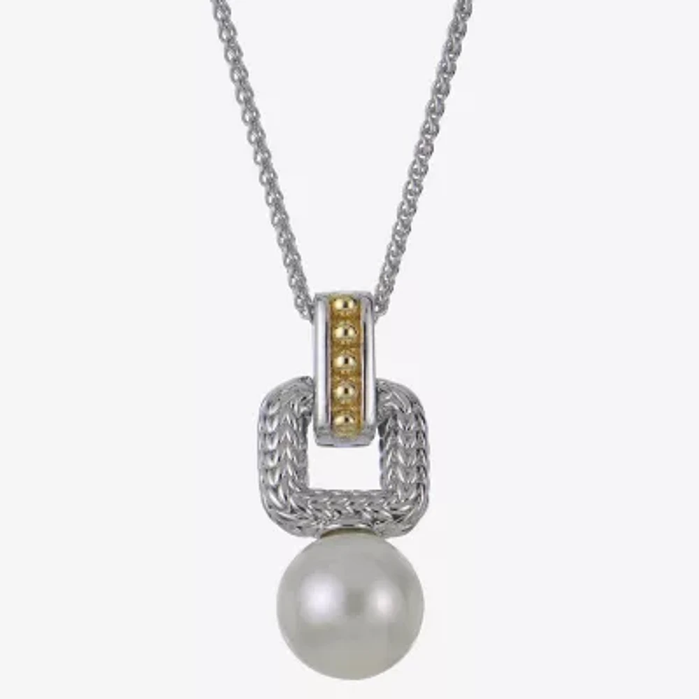 Womens White Cultured Freshwater Pearl 14K Two Tone Gold Over Silver Pendant Necklace