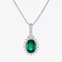 Womens Lab Created Green Emerald Sterling Silver Pendant Necklace